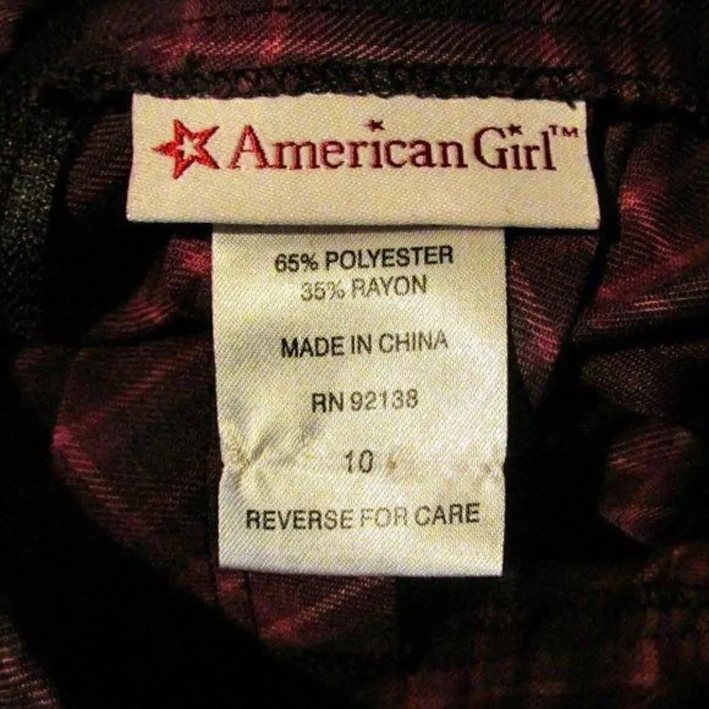 American Girl Girls Sz 10 Burgundy Plaid Pleated Skirt